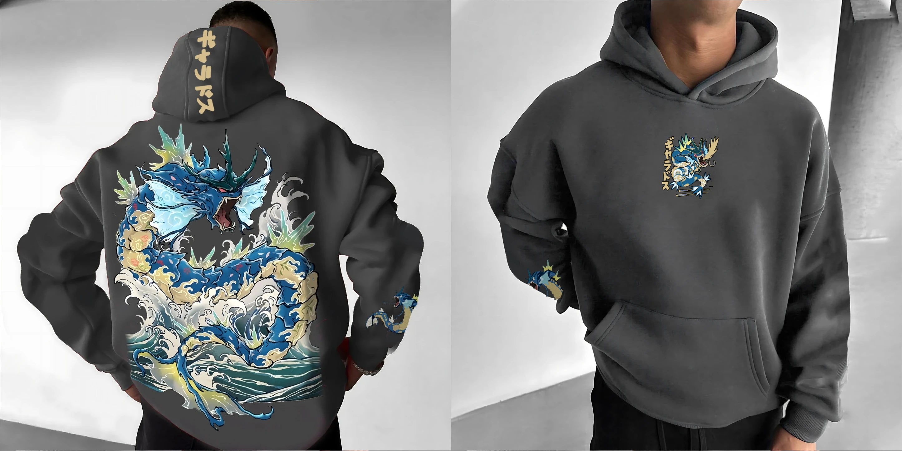 Pokémon Men's Hoodie Autumn/Winter Anime Gyarados Cool Print Loose Street Casual Daily Wear Original Jumper Top