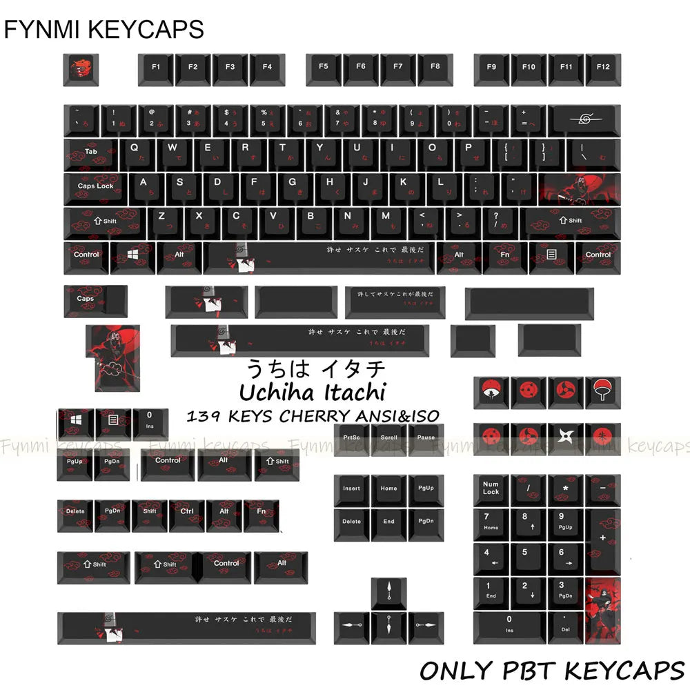 Uchiha Itachi Keycaps Set – 139 Cherry Profile Anime Keycaps for MX Switch (ANSI/ISO)