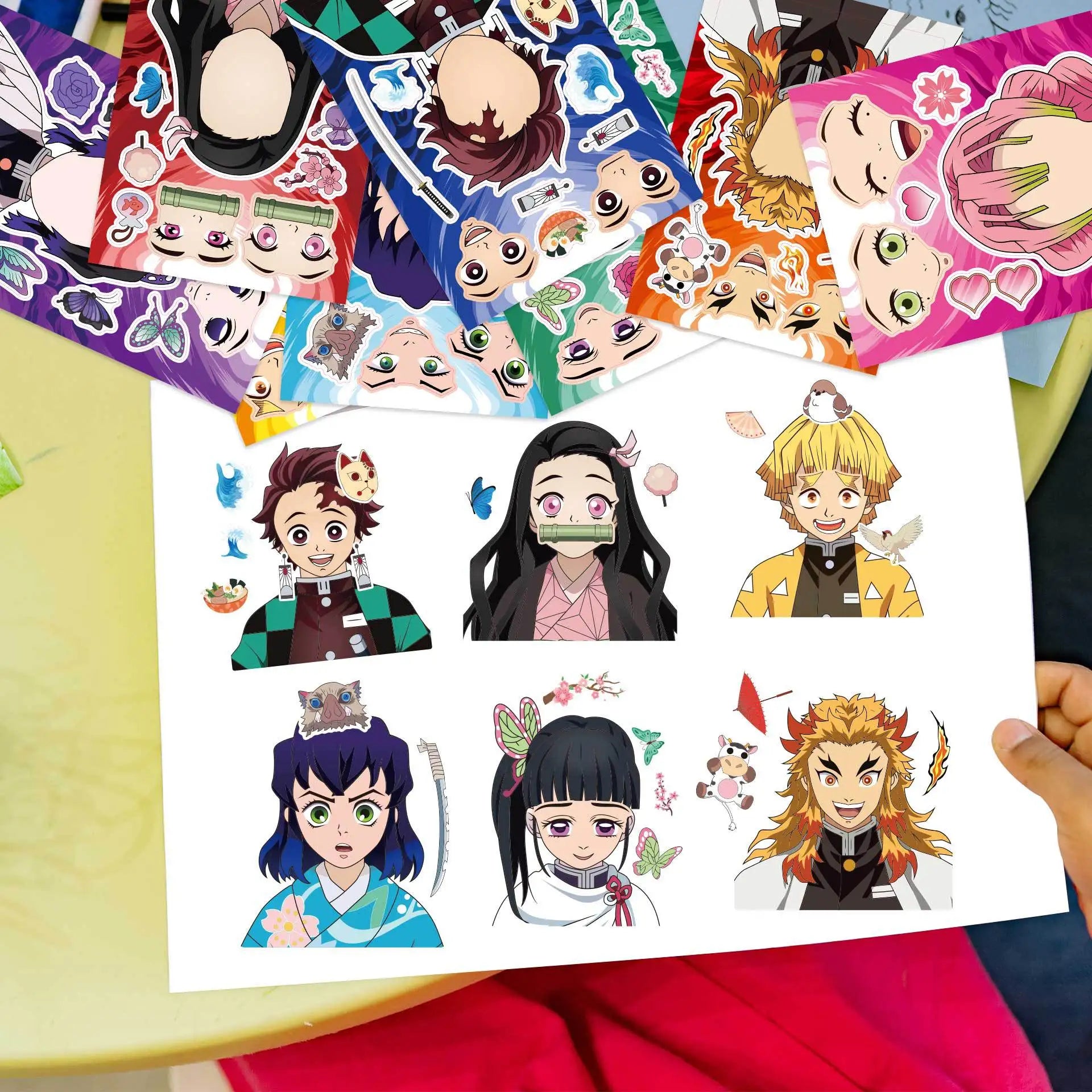 8/16Sheets Demon Slayer Anime Puzzle Sticker DIY Phone Laptop Luggage Skateboard Graffiti Decals Fun for Gift