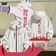 Naruto 4th Hokage Minato Namikaze Zip-Up Hoodie – Flame Print Casual Streetwear Jacket