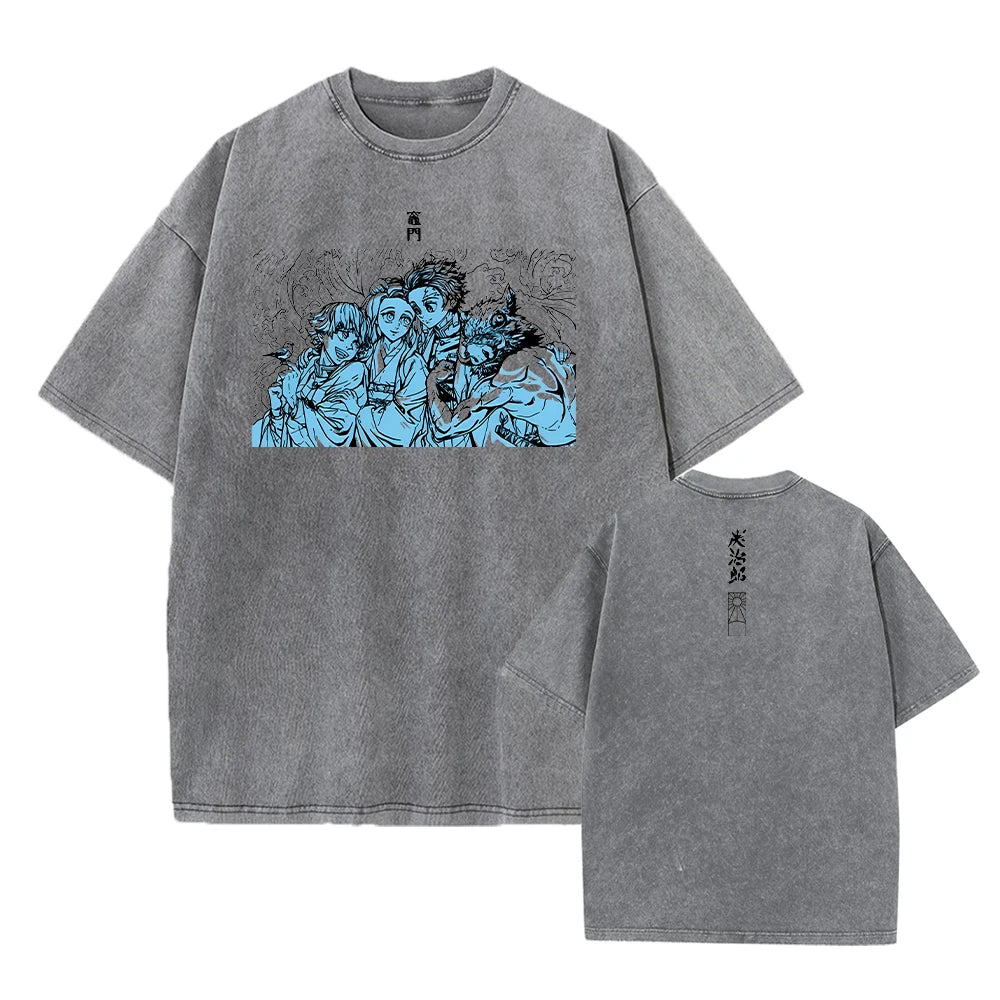 Vintage Demon Slayer Harajuku Tee – Oversized Anime Streetwear Unisex T-Shirt