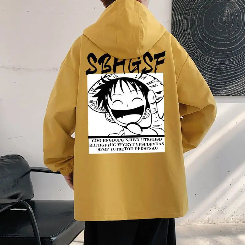 One Piece Monkey D. Luffy Anime Hooded Jacket Spring and Autumn New Men's Short Style Hooded Top Loose Large Coat