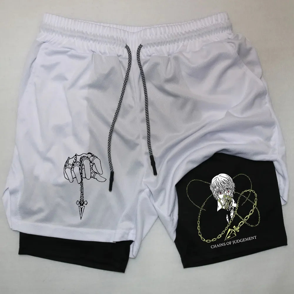 Kurapika Anime 2-in-1 Gym Shorts – Breathable Compression Sportwear