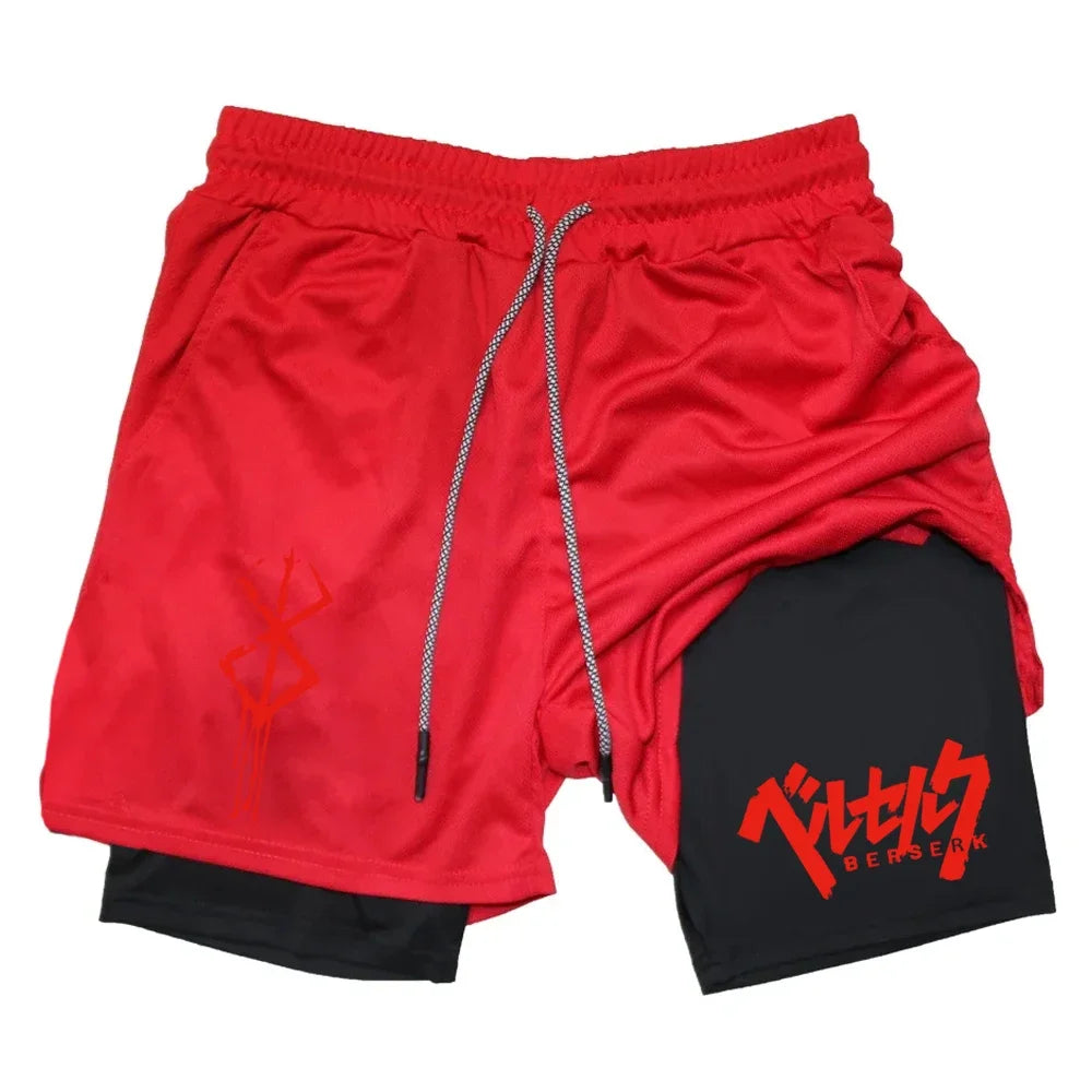 Men's Double Layer 2-in-1 Shorts Summer Compression Letter Print Shorts Running QuickDry Leggings Jogging Gym Fitness Sportswear