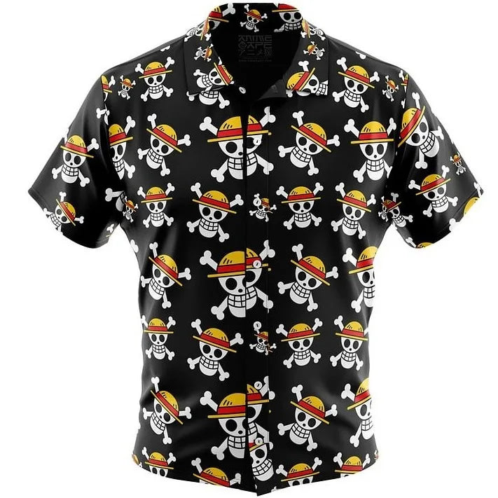 One Piece Luffy Anime Button Up Hawaiian Shirt Fashion Trend Breathable Loose Versatile Casual Sports Summer Men Cosplay Clothes