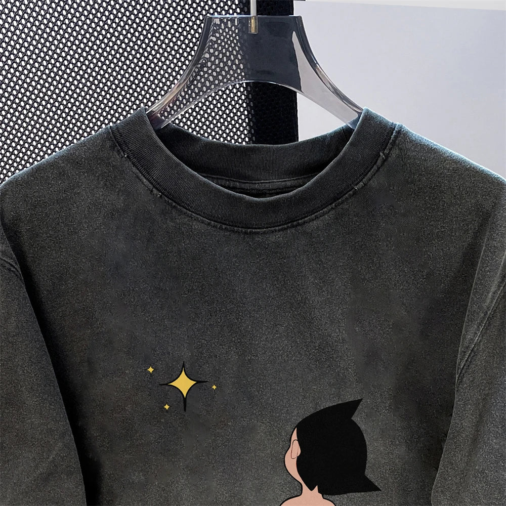 Short-Sleeved Tees Men's Women's T-Shirt American Streetwear Vintage Washed Cotton Tops Super Popular