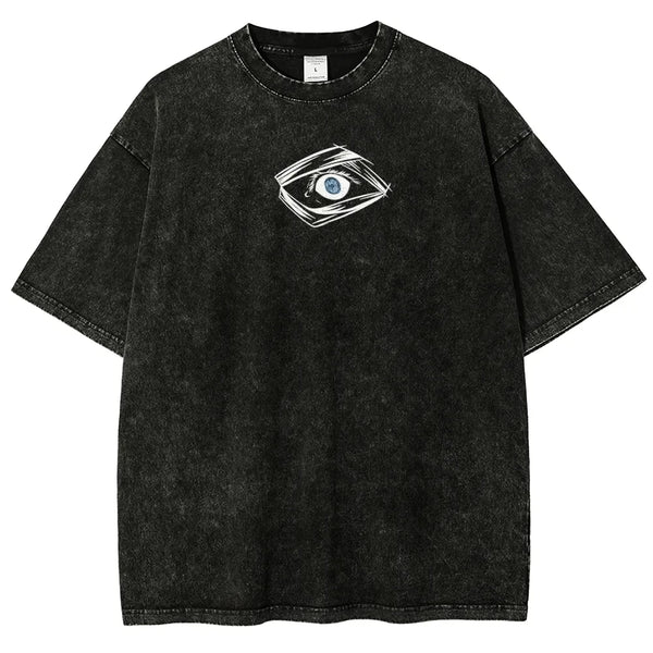 Anime Jujutsu Kaisen Gojo Satoru Vintage Washed T-Shirt – Oversized Graffiti Eye Graphic Streetwear Tee