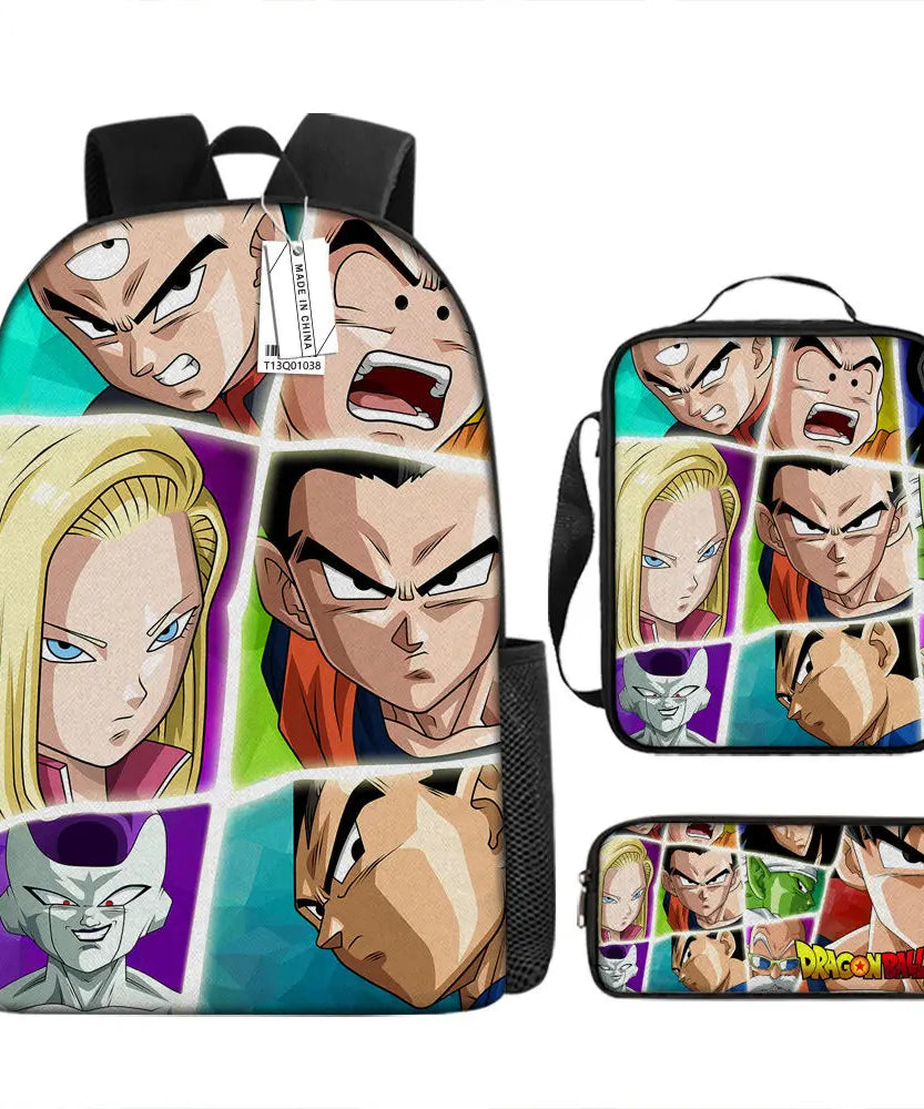 Dragon Ball Anime Goku Vegeta Frieza Large Capacity Cool Student School Bag Lunch Bag Pencil Bag Three-piece Set Gift