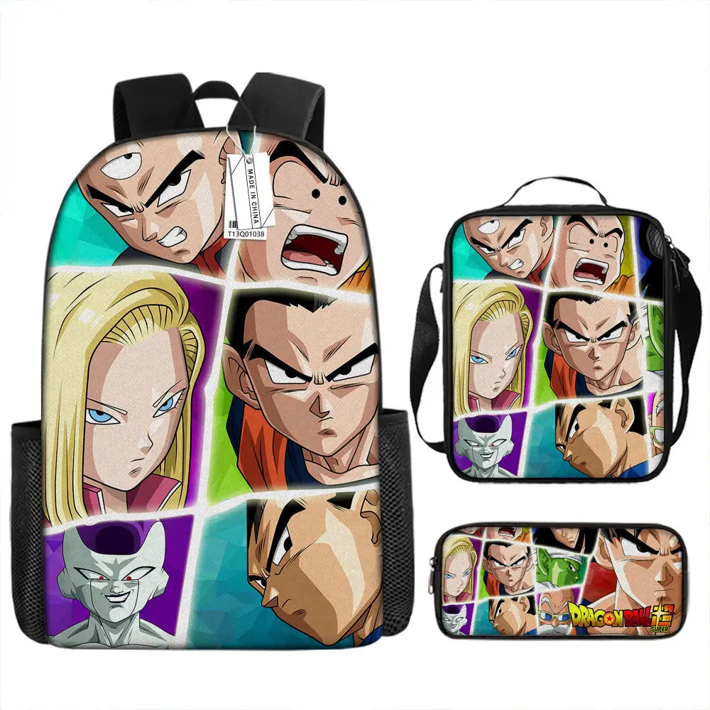 Dragon Ball Anime Goku Vegeta Frieza Large Capacity Cool Student School Bag Lunch Bag Pencil Bag Three-piece Set Gift