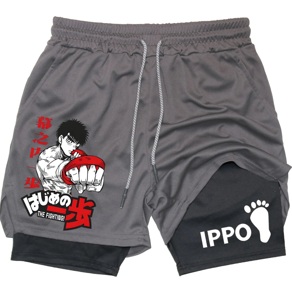 IPPO Boxing Anime Gym Shorts – 2-in-1 Quick-Dry Compression Shorts for Men