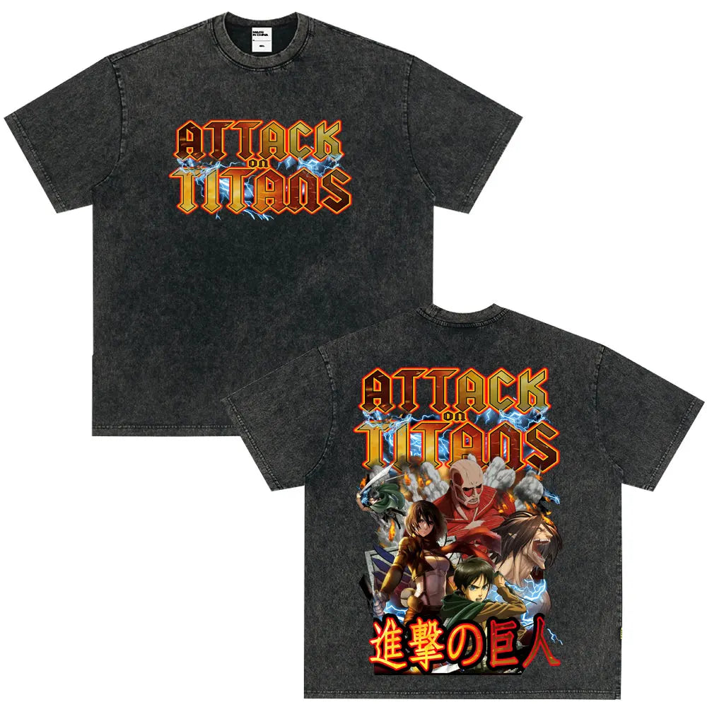 Summer Wears Anime Anime Attack on Titan Classic Cotton T-shirts New Style Washed T-shirt Fashion Streetwears Men