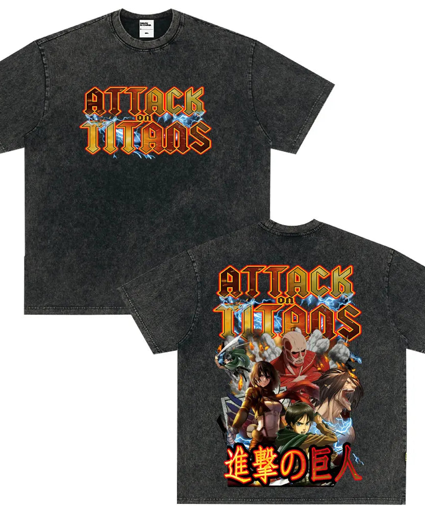Tshirts Anime Attirtsack on Titan Washed T-shirt Vintage Wears Men Women Fashion Clothes tshirt for Teens