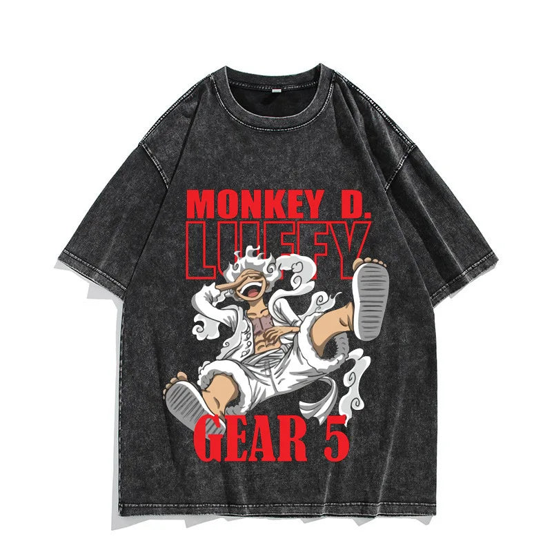 One Piece Luffy Vintage Washed T-Shirt – Unisex Cotton Anime Streetwear