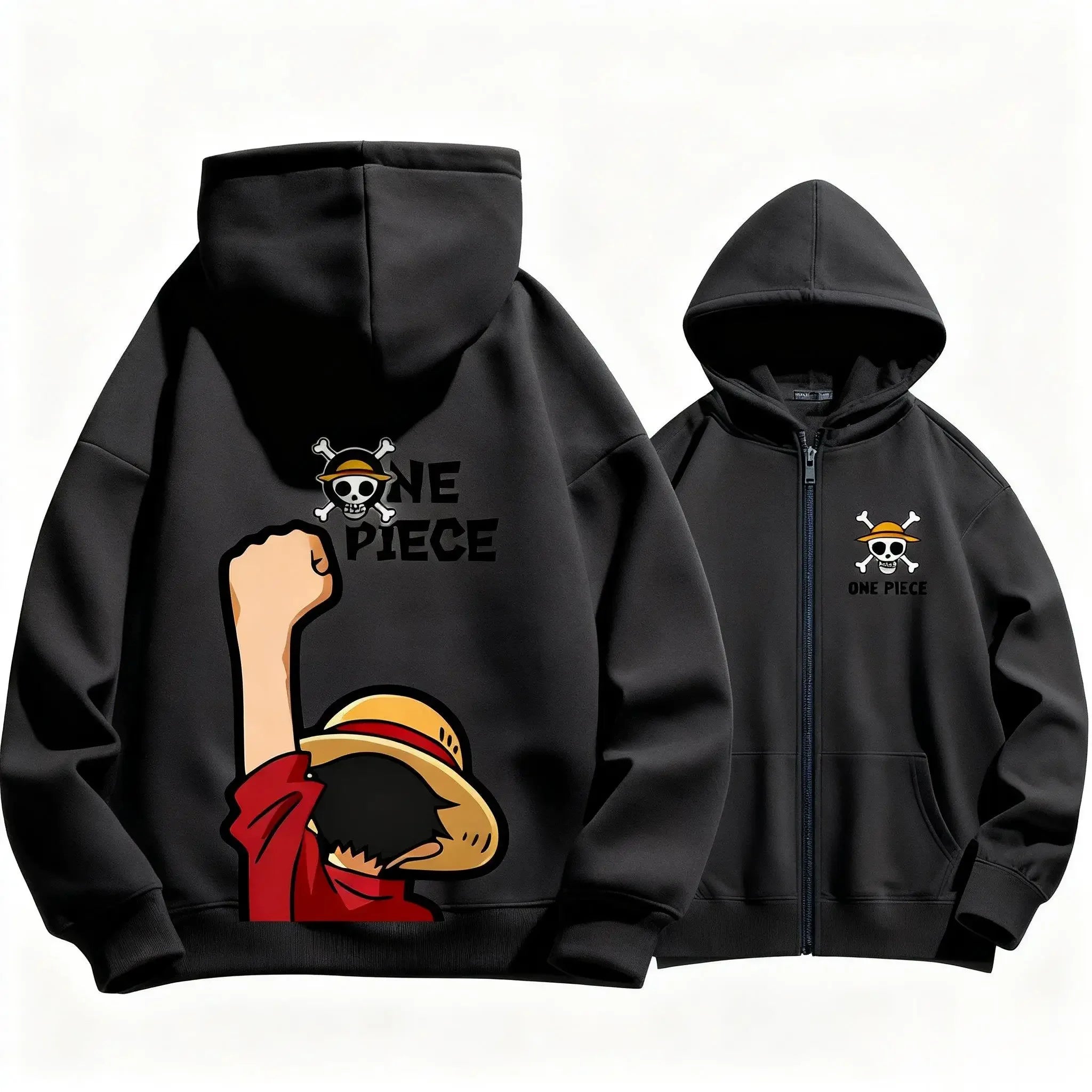 New Unisex Autumn One Piece Anime Hoodie Men Women Zip Up Jacket Luffy Graphic Print Pullover Sweatshirt Streetwear Casual Tops