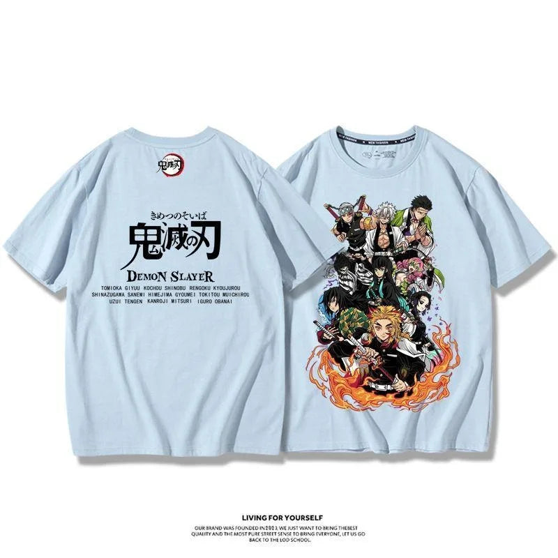 Demon Slayer Anime Tanjirou Nezuko Zenitsu Giyuu Printed Cotton Short Sleeve Summer Men's Outdoor Casual Streetwear Gift