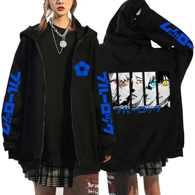 Hot Anime BLUE LOCK Printing Hoodie Fashion Harajuku Zipper Hoodies Women Men Sweatshirt Zipper Long Sleeve Casual Tops