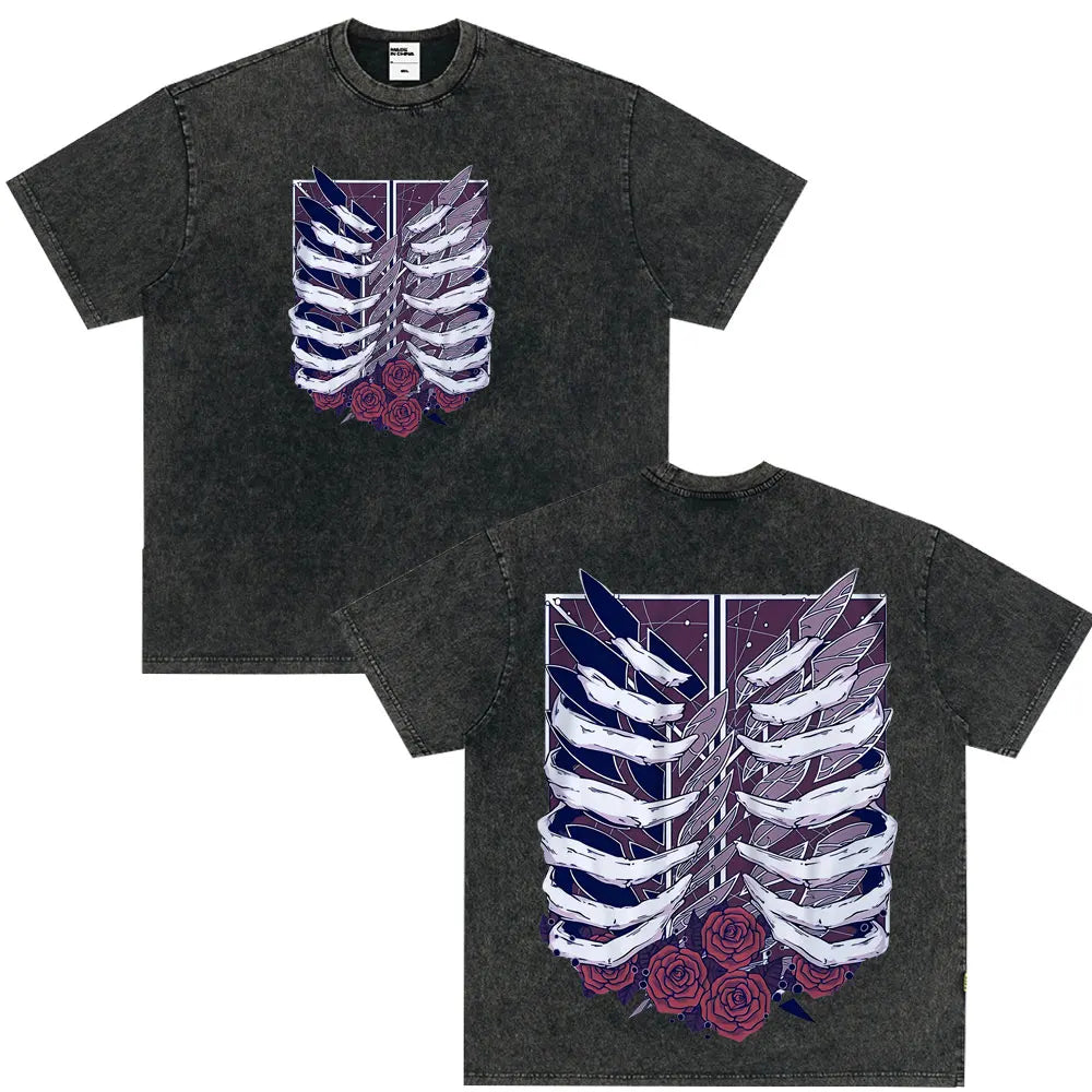 Tshirts Anime Attirtsack on Titan Washed T-shirt Vintage Wears Men Women Fashion Clothes tshirt for Teens