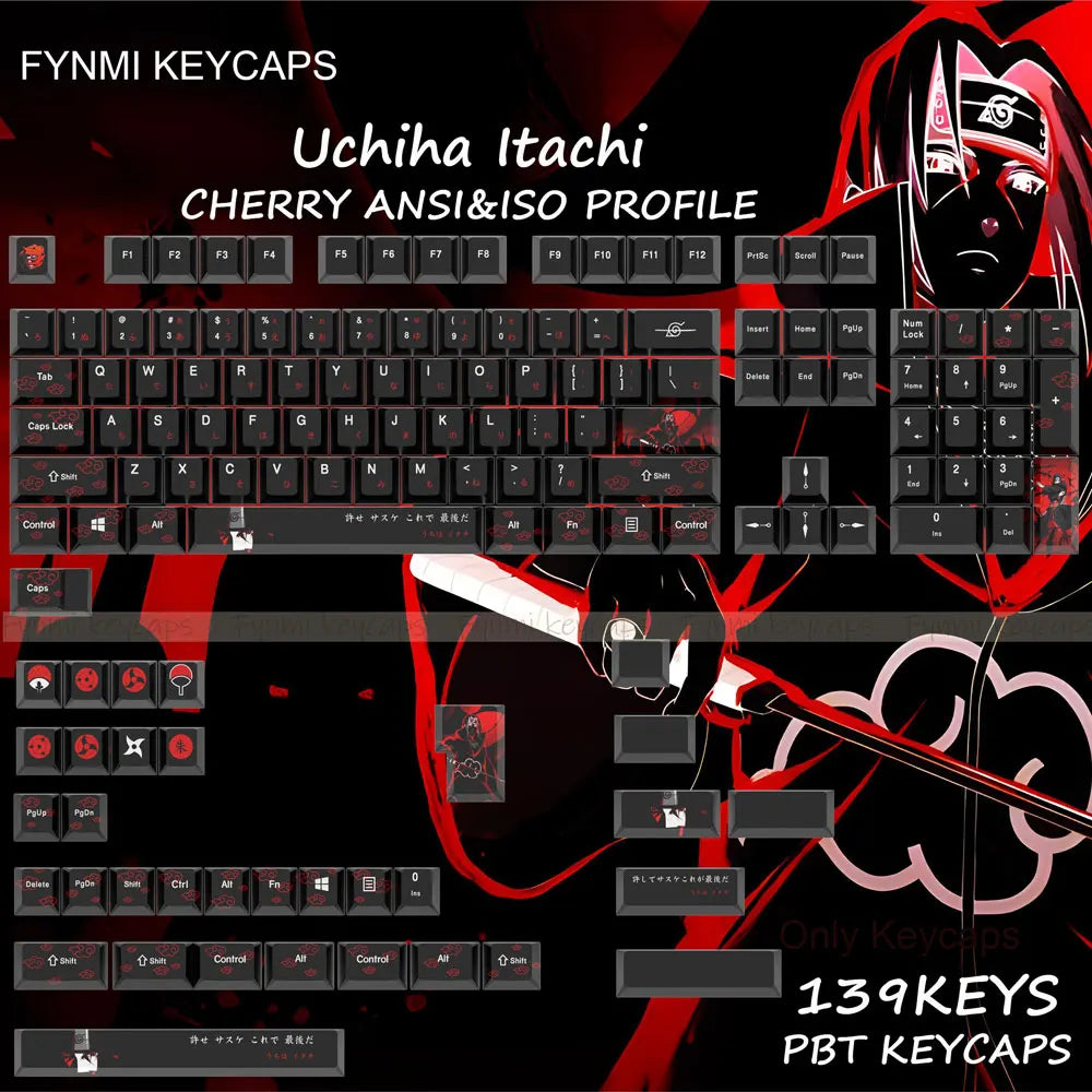 Uchiha Itachi Keycaps Set – 139 Cherry Profile Anime Keycaps for MX Switch (ANSI/ISO)