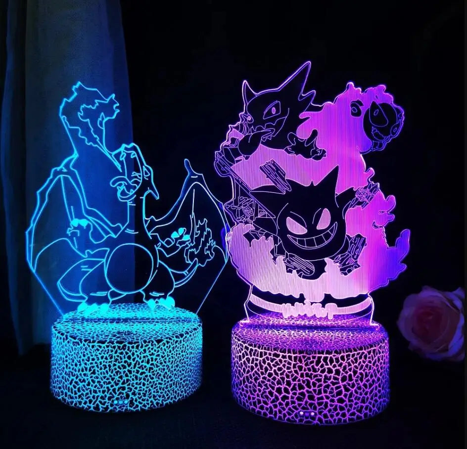 Pokemon Gengar Haunter Gastly 3D Lamp Anime LED Night Light USB Color Changing Luminaria Illusion Sleeping Table Lamps Kids Gift