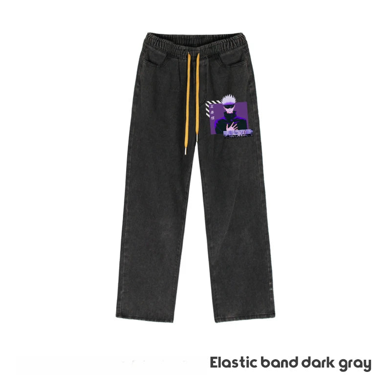 JUJUTSU KAISEN Gojo Yuji Megumi Sukuna Anime Daily Trousers Loose Spring and Autumn Wide Leg Pants Casual Jeans