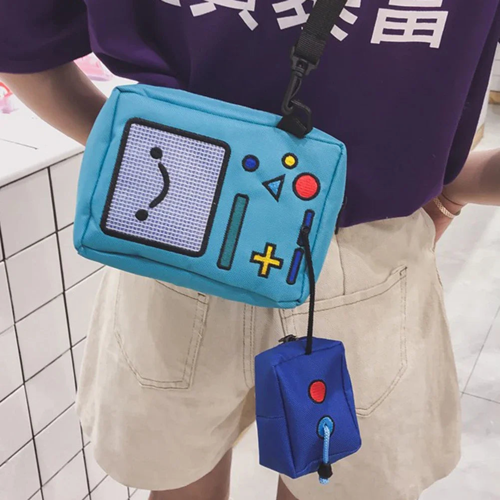 Anime Adventure Time BMO Small Bags for Women Phone Purse Female Canvas Game Machine Shoulder Bag Funny Crossbody Bag
