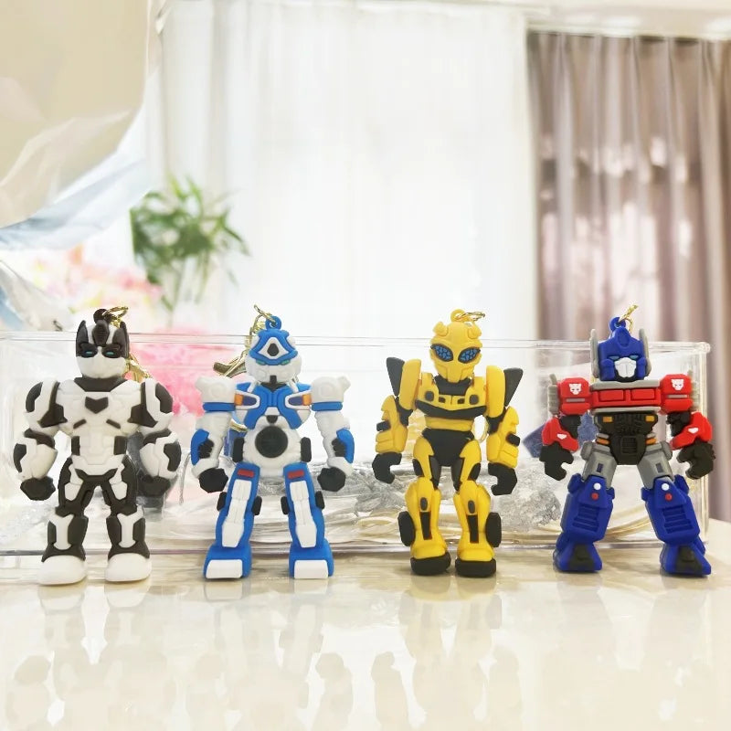 Cute Transformation Creative Peripheral Keychains 3D PVC Pendant Bumblebee Optimus Prime Bag Car Soft Rubber Figure Toy Keychain