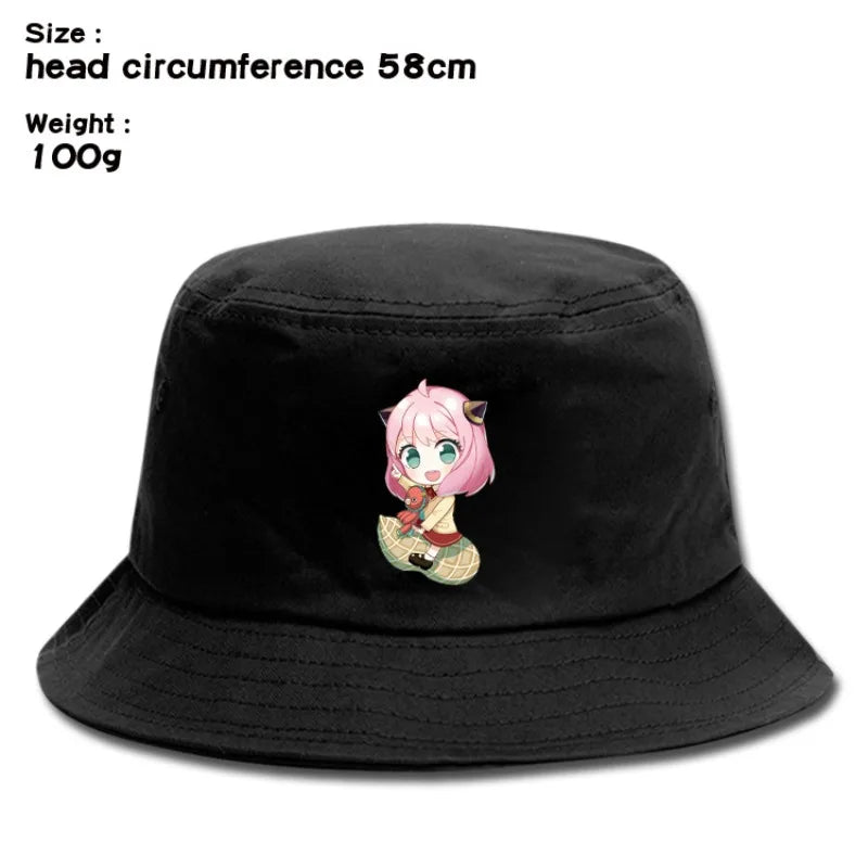 Anime Spy X Family Creative Peripheral Cute Outdoor Leisure Sunscreen Hat Art Versatile Cartoon Printed Fisherman's Hats