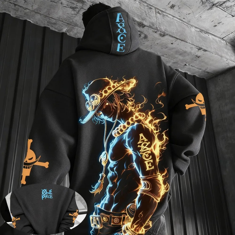 One Piece Anime Ace Co Branded Printed Hoodie Men's and Women's Autumn/Winter Loose Casual Harajuku Sweater Top