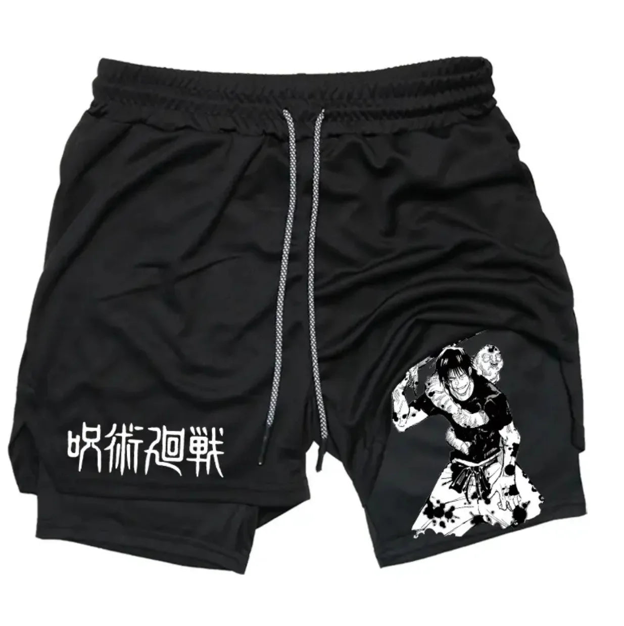 Anime Jujutsu Kaisen Performance Yuji Print Sport Running 2 in 1 Gym Shorts Training Men's Summer Workout Sportwear Y2K Shorts