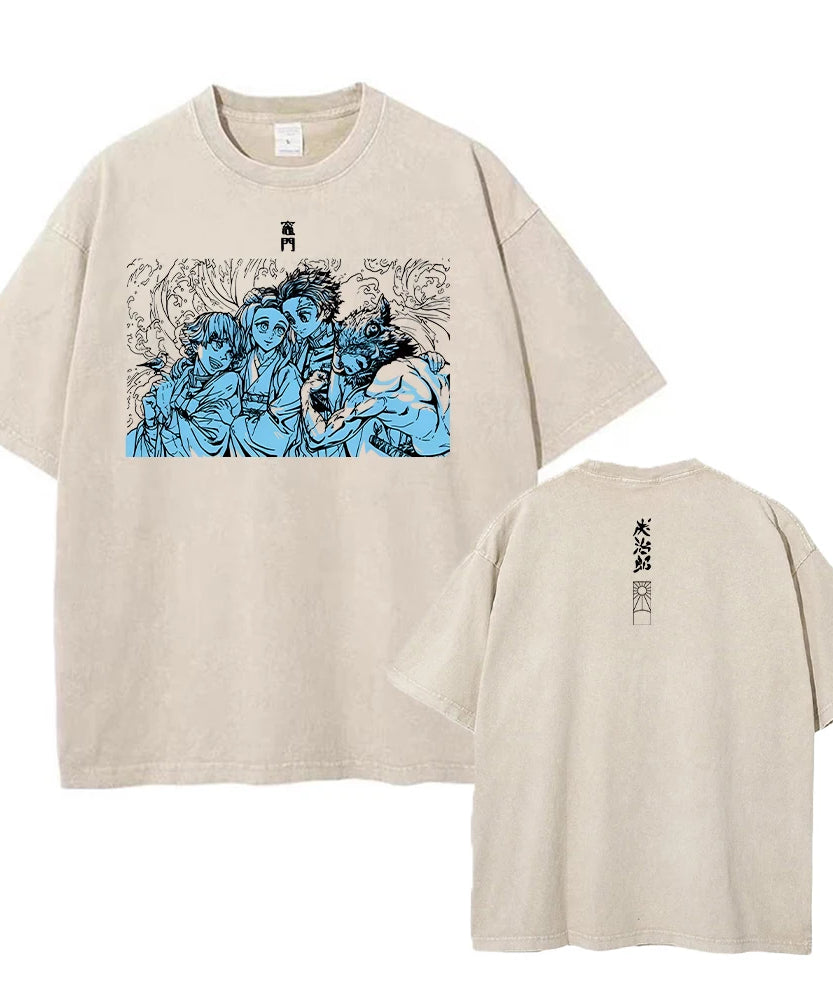 Vintage Demon Slayer Harajuku Tee – Oversized Anime Streetwear Unisex T-Shirt