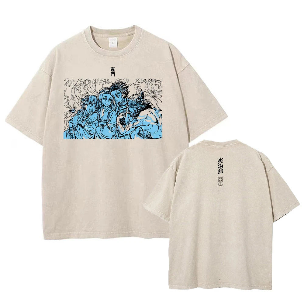 Vintage Demon Slayer Harajuku Tee – Oversized Anime Streetwear Unisex T-Shirt