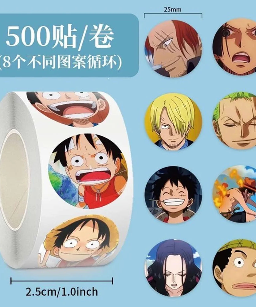 500pcs/Roll ONE PIECE Luffy Anime Sealing Sticker DIY PVC Laptop Decals Decoration Stiker Reward Gift Toys