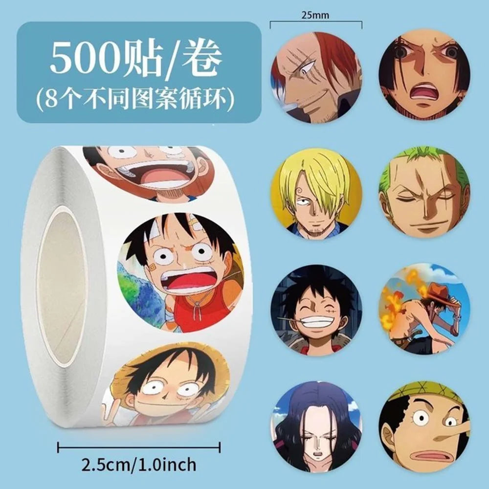 500pcs/Roll ONE PIECE Luffy Anime Sealing Sticker DIY PVC Laptop Decals Decoration Stiker Reward Gift Toys