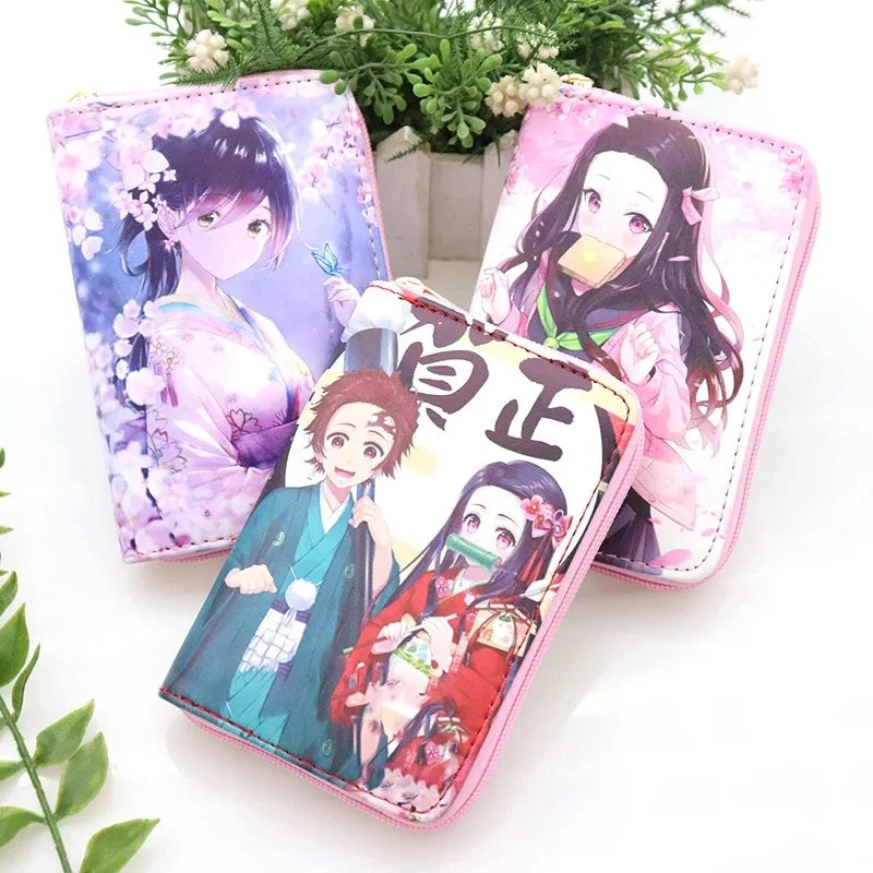 Anime Tsuyuri Kanao Kamado Tanjirou Nezuko Wallet Cosplay Portable Mini Zero Purse PU Leather Multi-Layer Wallets