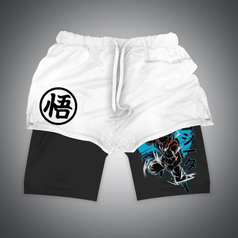 New Dragon Ball Son Goku Shorts Anime Men Double Layer Sports Short Pants Sportswear Jogger Breathable Beach Pants