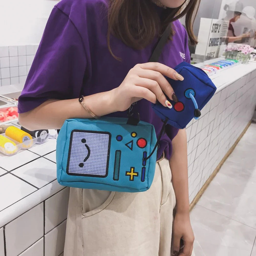 Anime Adventure Time BMO Small Bags for Women Phone Purse Female Canvas Game Machine Shoulder Bag Funny Crossbody Bag