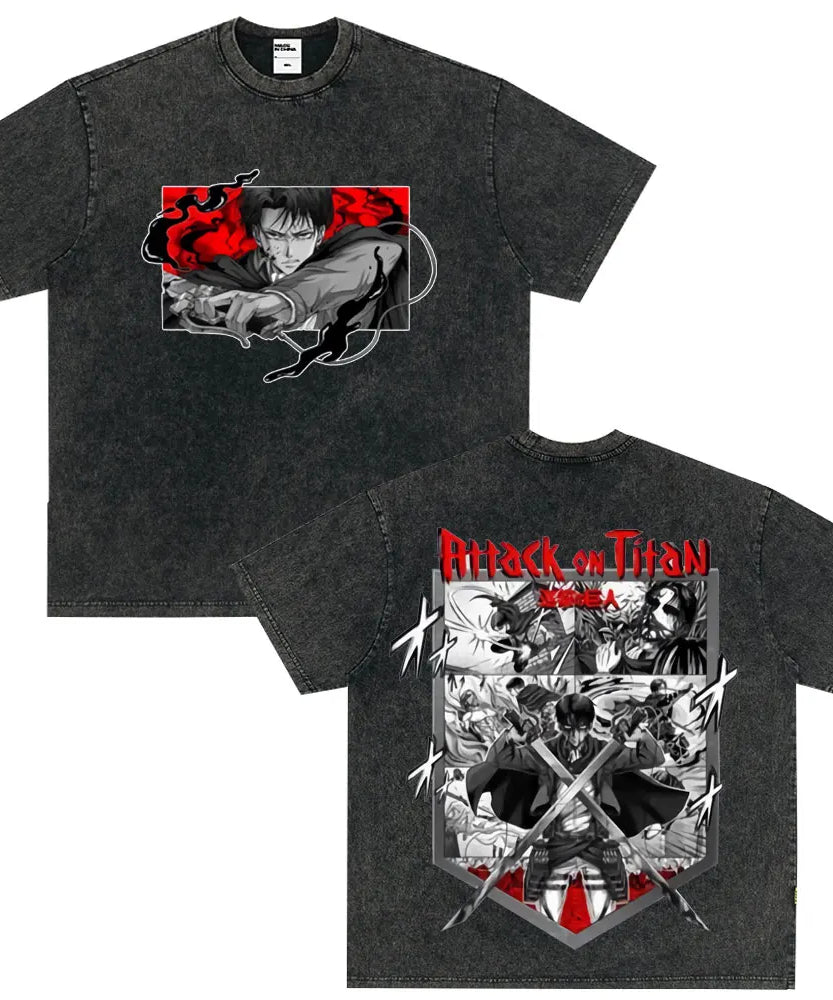 Tshirts Anime Attirtsack on Titan Washed T-shirt Vintage Wears Men Women Fashion Clothes tshirt for Teens