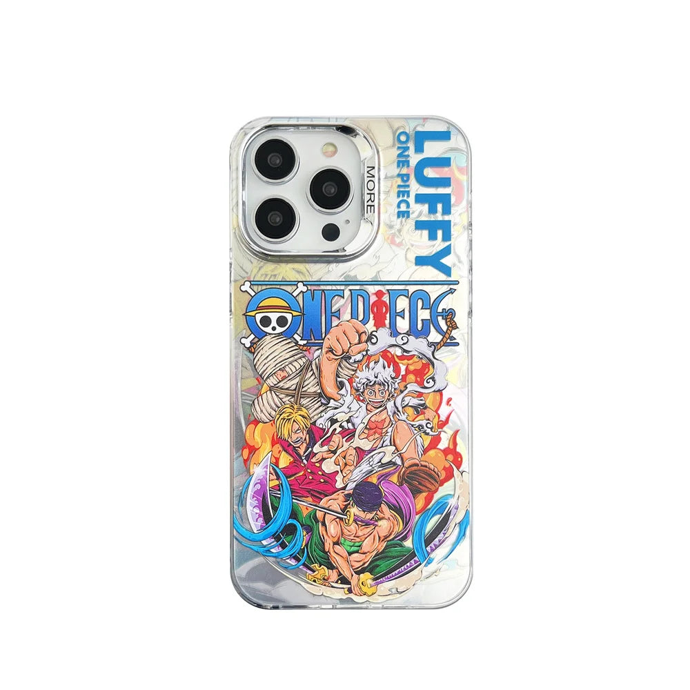 One Piece Case For iPhone 16 15 14 13 17 Pro Max Luffy Zoro electroplated Camera Protect Cover