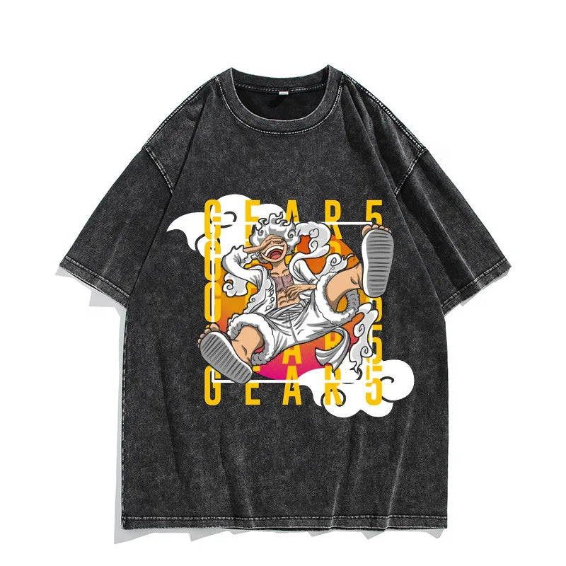 One Piece Luffy Vintage Washed T-Shirt – Unisex Cotton Anime Streetwear