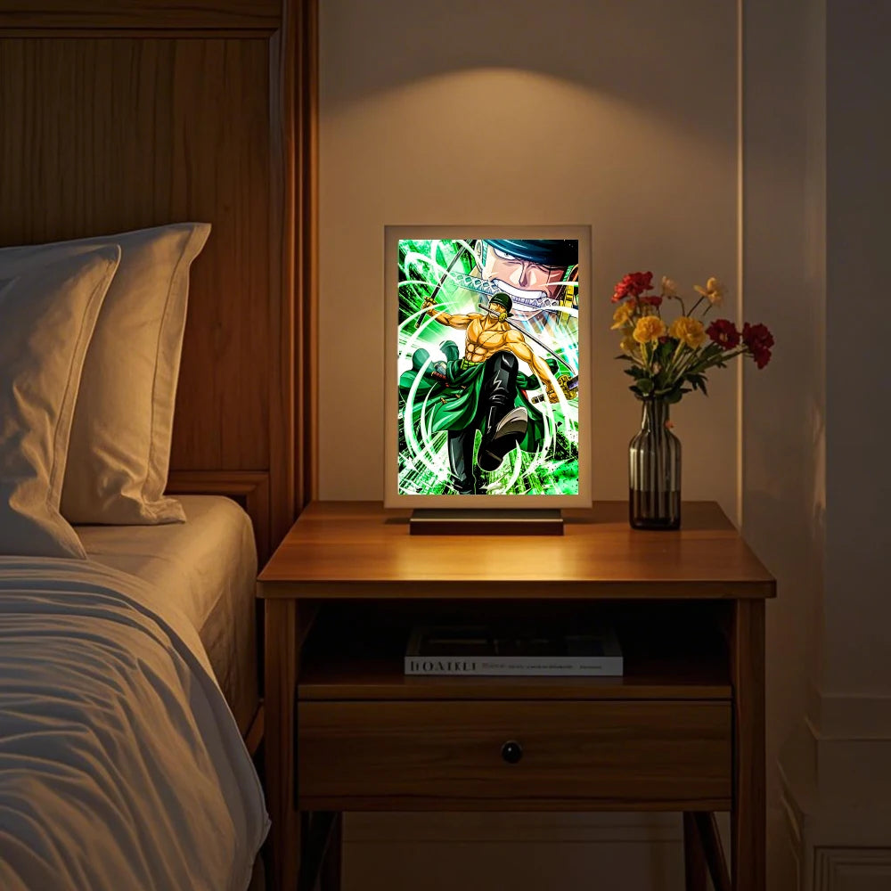 Anime Light Painting Photo Frame One Piece Luffy Zoro LED Night Light Birthday Gift Manga Bedroom Decor Original Art Moon Lamp