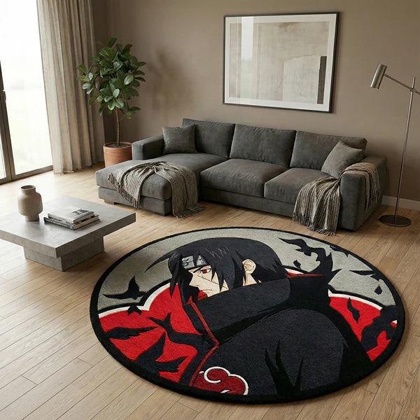 Anime Naruto Itachi Uchiha Circular Design Rug – Non-Slip Bedroom & Living Room Floor Mat