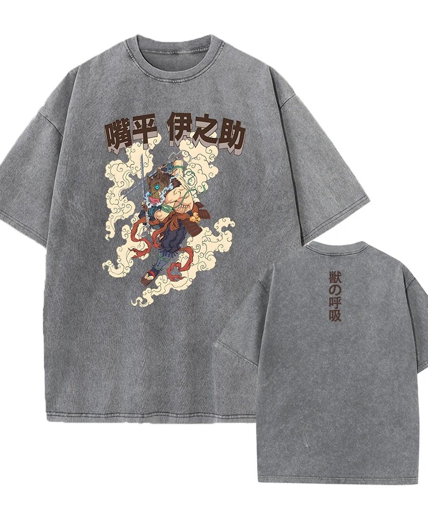 Vintage Demon Slayer Harajuku Tee – Oversized Anime Streetwear Unisex T-Shirt