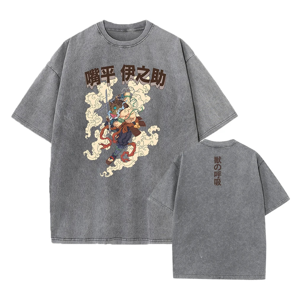 Vintage Demon Slayer Harajuku Tee – Oversized Anime Streetwear Unisex T-Shirt