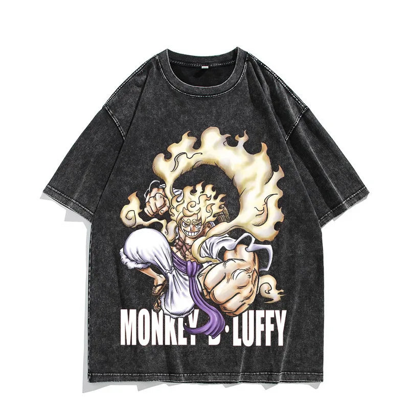 One Piece Luffy Vintage Washed T-Shirt – Unisex Cotton Anime Streetwear