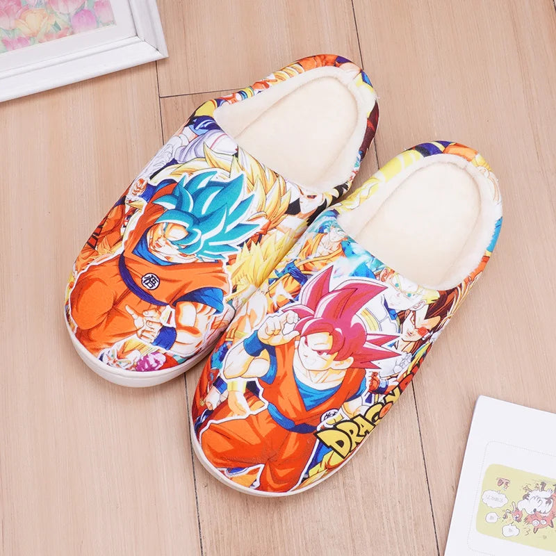 Anime One Piece Luffy Chooper Dragon Ball Goku Hatsune Winter Warm Plush Men Women Couple Shoes Home Slipper Stuffed Plush Gift