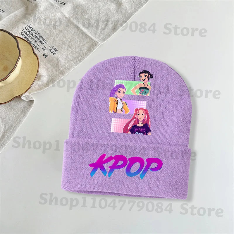 Kpop Demon Hunters Kawaii Knitted Hat for Girls Anime Cute Knit Hats Children Autumn Winter Windproof Warm Hats Gifts