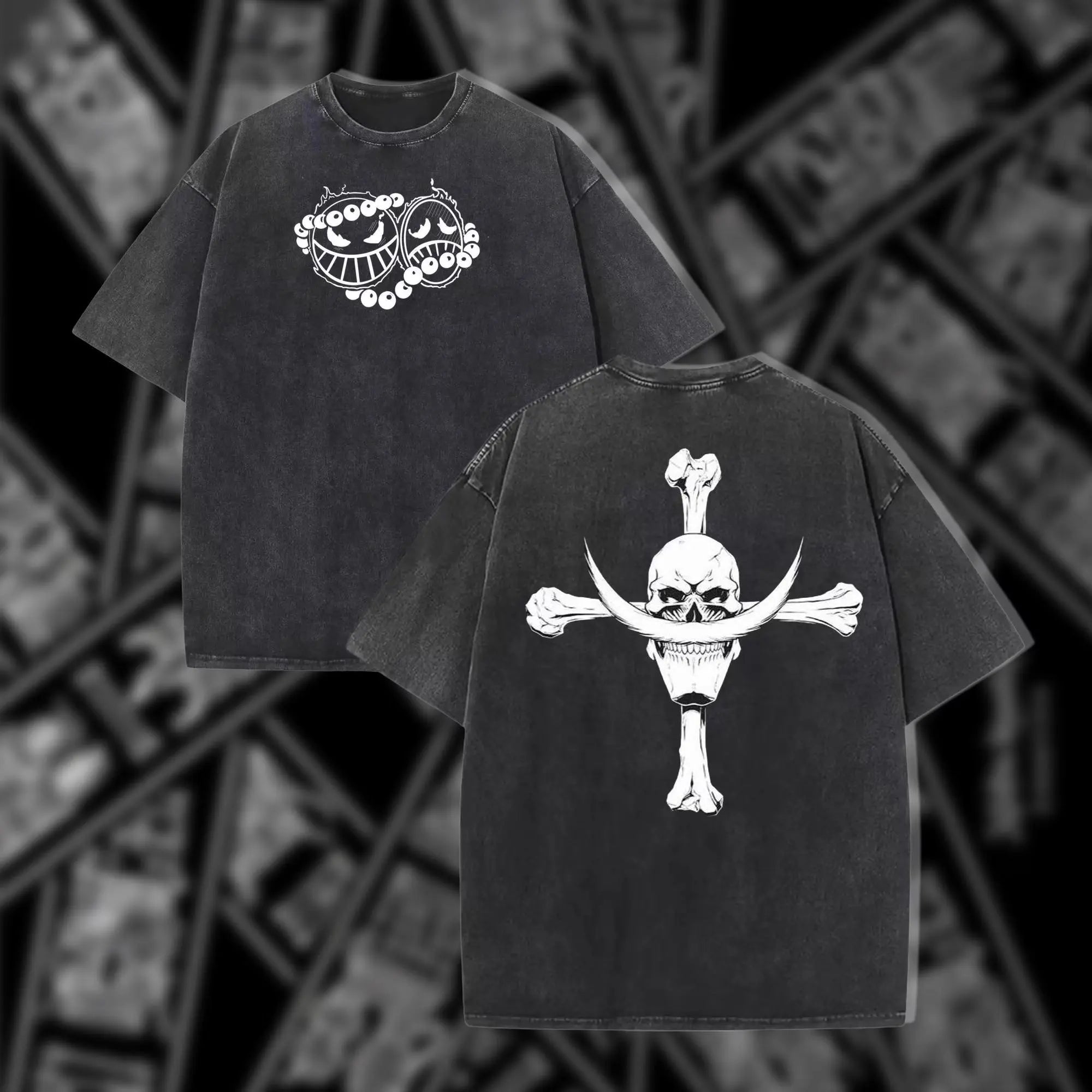 One Piece Skull Short Sleeve Tee Anime Washed Vintage Graphic T-Shirt Man Women Casual Tops Summer Y2k Streetwear