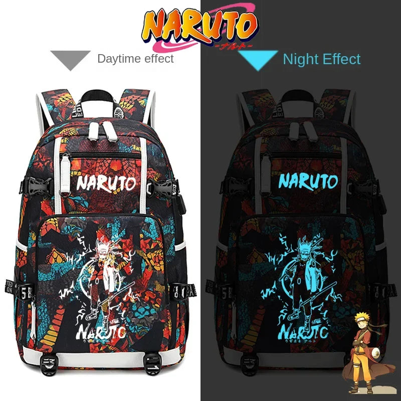 Naruto Sasuke Children Backpack School Bags Waterproof for Boy Girls Anime Luminous Kids SchoolBag USB Charging Book Bag