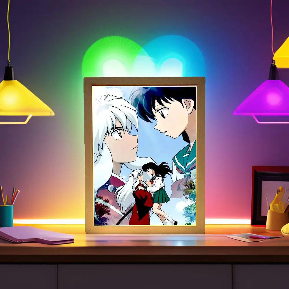 Light Painting Photo Frame Night Light Anime Figure Inuyasha Home room Decor Office Decoration Bedroom Friends Gifts Moon Lamp