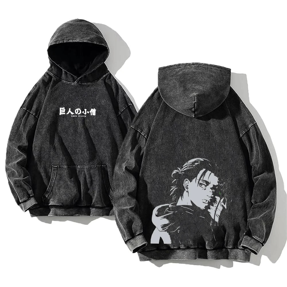 Attack on Titan Hoodie – Acid Wash Manga Streetwear for Anime Fans